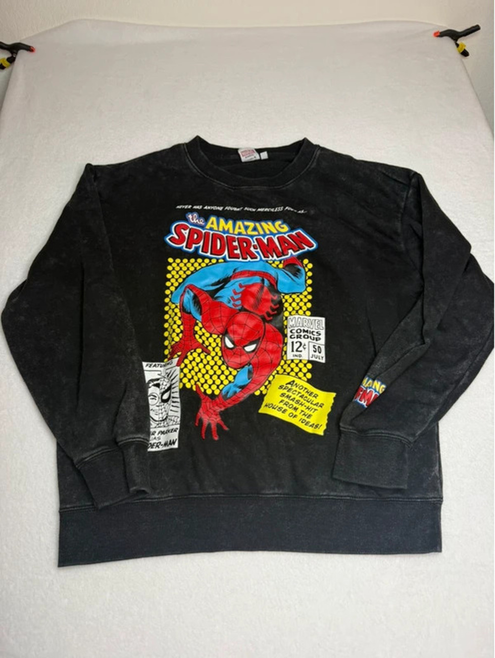 Marvel Amazing Spider-Man Comic Graphic Black Sweatshirt Distressed Large